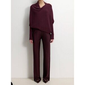 Jaki London Genet Elastic Waist Bias Satin Trousers Amethyst Plum Size 42 Large